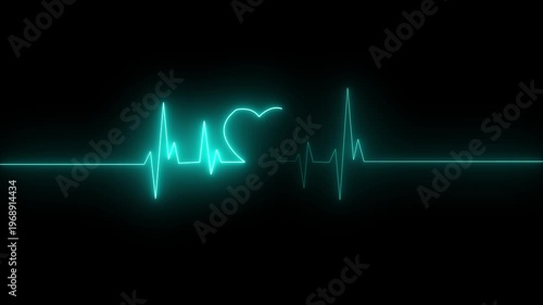 Abstract neon heartbeat signal icon animation, love heartbeat animation on black background.Neon glowing light heartbeat display screen. Abstract neon heartbeat signal icon animation .