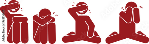 Collection of stick figures illustrating various human emotions of sadness, despair, and frustration.