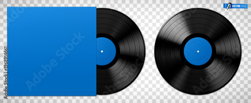 Vector realistic illustration of vinyl records on a transparent background.