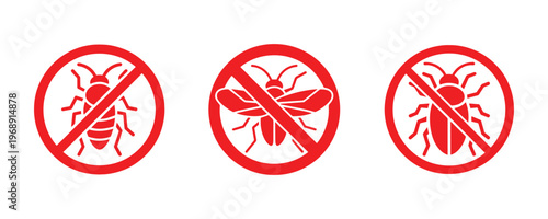 Insect warning signs red vector icons depicting pests and vector borne disease risks