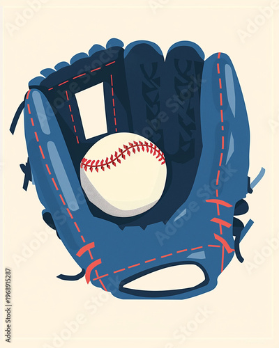 Baseball glove with ball illustration on beige background