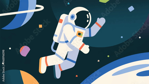 Illustration Of Astronaut Floating In Space Vector Design Template