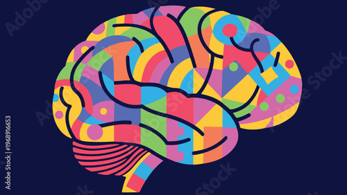 Illustration Of Brain With Vibrant Patterns Symbolizing Neurodiversity Vector Design Template