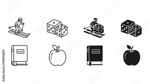 Contrasting winter sports and academic themes with visual symbols