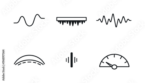 Line style icons of sleep-pattern health indicators: sleep cycle curve, deep-sleep band, REM wave, light-sleep arc, wake episode