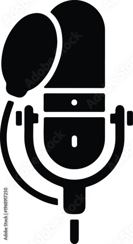 Silhouette professional condenser microphone with pop filter for studio recording design vector