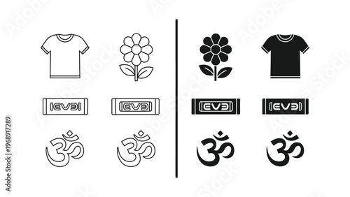Comparison of symbol and clothing designs in contrasting styles and colors