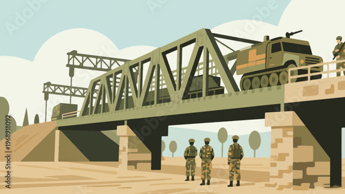 Illustration Of Bridge Construction Army Unit Vector Design Template