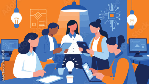 Illustration Of Digital Innovation Led By Women Vector Design Template