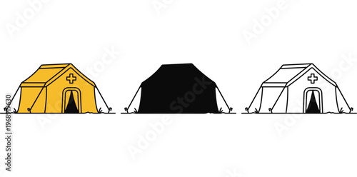 A medical tent setup in various colors for different uses in emergency situations