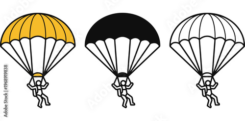 A colorful illustration of three parachuters in different colored parachutes