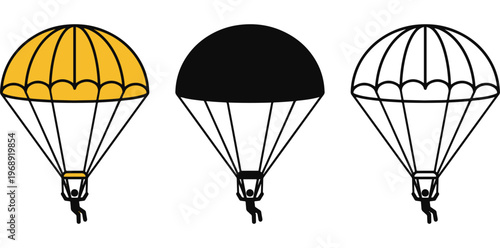 A set of parachute icons in different colors and designs on a white background
