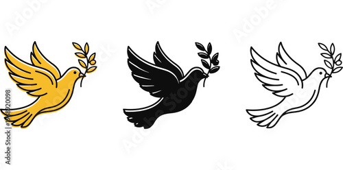 A symbolic illustration of doves in flight, each carrying an olive branch, representing peace and harmony.