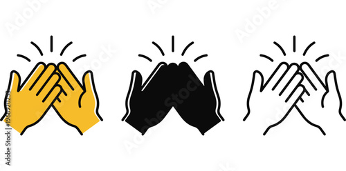 A set of clasped hands in different colors and line styles expressing agreement or celebration
