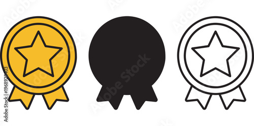 A set of three star-shaped award badges in different colors and styles on a white background
