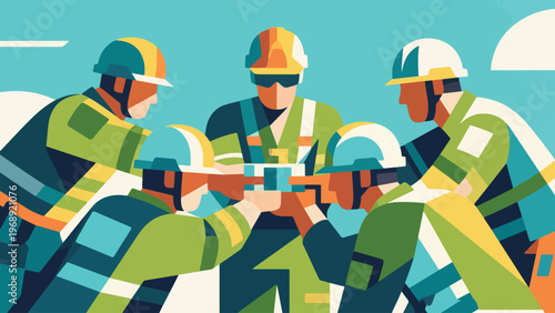Illustration Of Engineering Squad Teamwork Vector Design Template