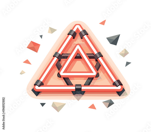 Geometric Neon Glow. Low-poly vector illustration focused on neon sign flicker after the light stabilizes, geometric neon sign