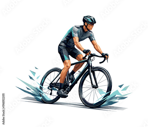 Low-poly vector illustration focused on cyclist traffic weave showing the setup moment before the maneuver, geometric cyclist