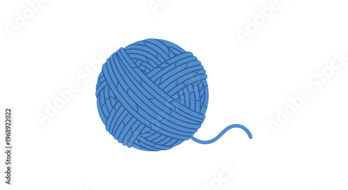 A single large ball of vibrant blue yarn is meticulously wound into a spherical shape with a loose thread end trailing off on a white background.