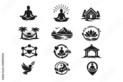 Simple calm symbol yoga diagram retreat arrows image vector icon house generation