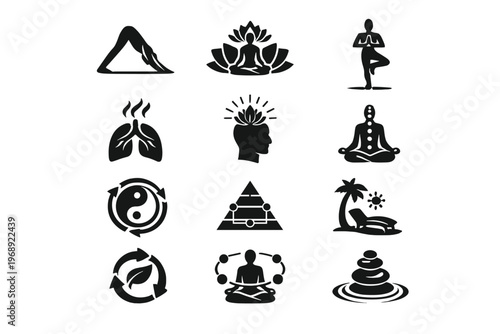 Fill depicting meditation simple yoga symbol icon workflow structure vector arrows generation