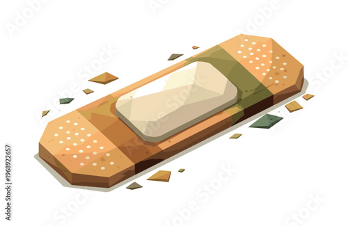 Geometric First Aid Bandage. Low-poly vector illustration of a first aid bandage securely applied and stabilized, crisp geometric
