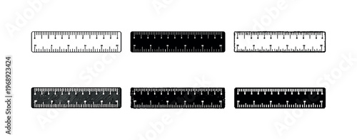 Collection of six different ruler icons with various textures and styles