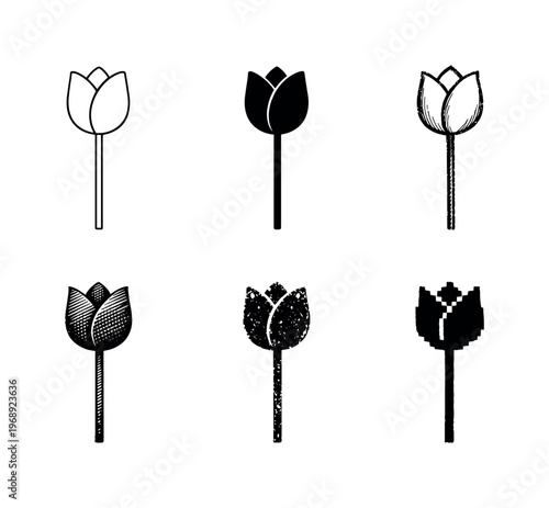 Tulip flower with smooth curved petals and straight stem, symbolizing renewal, spring season, and simplicity | Create ONE image