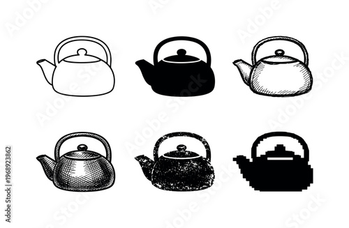 Ceramic teapot with short spout and arched handle, designed for serving hot tea at the table | Create ONE image containing