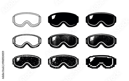 Alpine ski goggles with smooth curved visor and snug face padding, commonly worn during downhill winter sports | Create ONE image