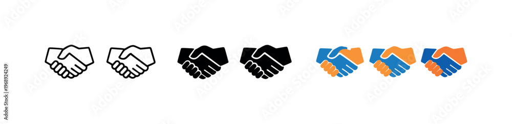Obraz premium Positive impact outcome expressed through repeated handshake agreement symbols placed horizontally, same interlocking hand form