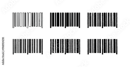 Barcode Variants Display. Minimal product code stripes with alternating thick and thin bars, graphic mark for point of sale