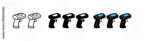 Efficient dispatch outcome expressed through repeated handheld scanner device symbols placed horizontally, same ergonomic handle