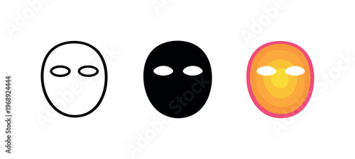 Inner glow outcome expressed through repeated facial mask sheet symbols placed horizontally, same oval face contour and eye