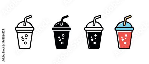 Sweet carbonation enjoyment outcome expressed through repeated takeaway cup with bubble symbols placed horizontally, same tapered