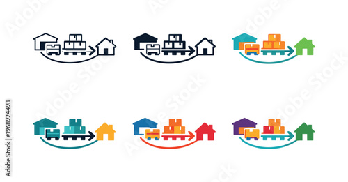 Concept illustrating goods transportation workflow through a stacked pallet form merged with a forward pointing route line,