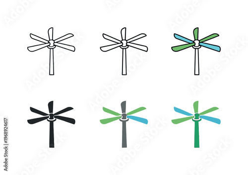 Visual metaphor depicting sustainable turbine farm output as multiple elongated vanes attached to a central hub atop a vertical