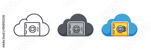 Information vault metaphor symbolized by matching cloud containers aligned left to right, uniform rounded forms and internal