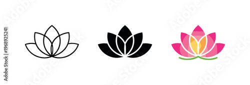 Personal harmony metaphor symbolized by matching lotus flowers aligned left to right, uniform petal shapes and circular forms