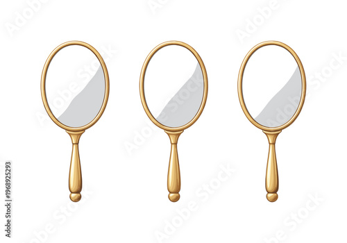 Self-care ritual metaphor symbolized by matching facial mirrors aligned left to right, uniform oval frames and handle proportions