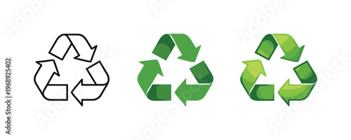 Environmental sorting metaphor symbolized by matching circular recycle symbols aligned left to right, uniform arrows and loops