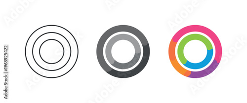 Progress awareness metaphor symbolized by matching circular activity rings aligned left to right, uniform concentric shapes