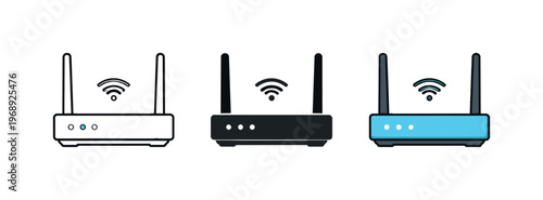 Digital bridge metaphor symbolized by consistent Wi-Fi routers aligned left to right, uniform rectangular bodies and antenna