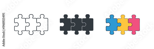 Puzzle of Curiosity. Curiosity growth metaphor symbolized by matching puzzle pieces aligned left to right, uniform interlocking