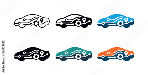 Abstract Vehicle Engineering Icons. Abstract sign for digital vehicle engineering, shown as a refined transport silhouette