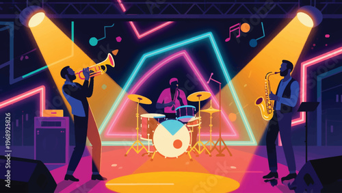 Illustration Of Live Jazz Stage Performance Vector Design Template