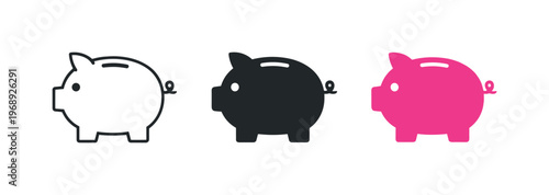 Economic security concept depicted as a sturdy piggy bank with coin slot and rounded body, identical silhouette repeated