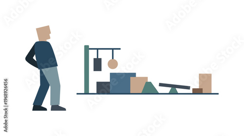 Individual stepping back as the structured challenge field holds steady, indicating adaptive control. Stylized editorial