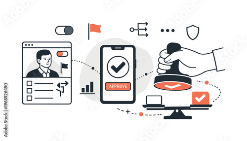 Modern minimal flat vector conceptual collage, crisp hard edges, consistent THIN outline stroke, rounded corners where needed,