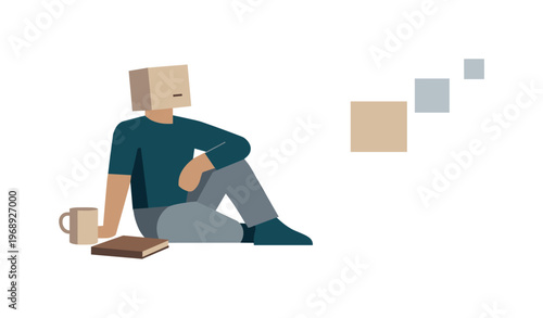 Individual allowing less urgent task blocks to recede naturally, simplifying sequence without forcing control. Stylized editorial